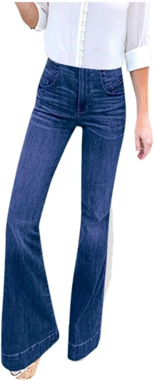 Women's Flare Bell Bottom Jeans High Waisted Casual Trendy Y2K Denim Pants Pocket Stretchy Sexy Classic Bootcut Pant