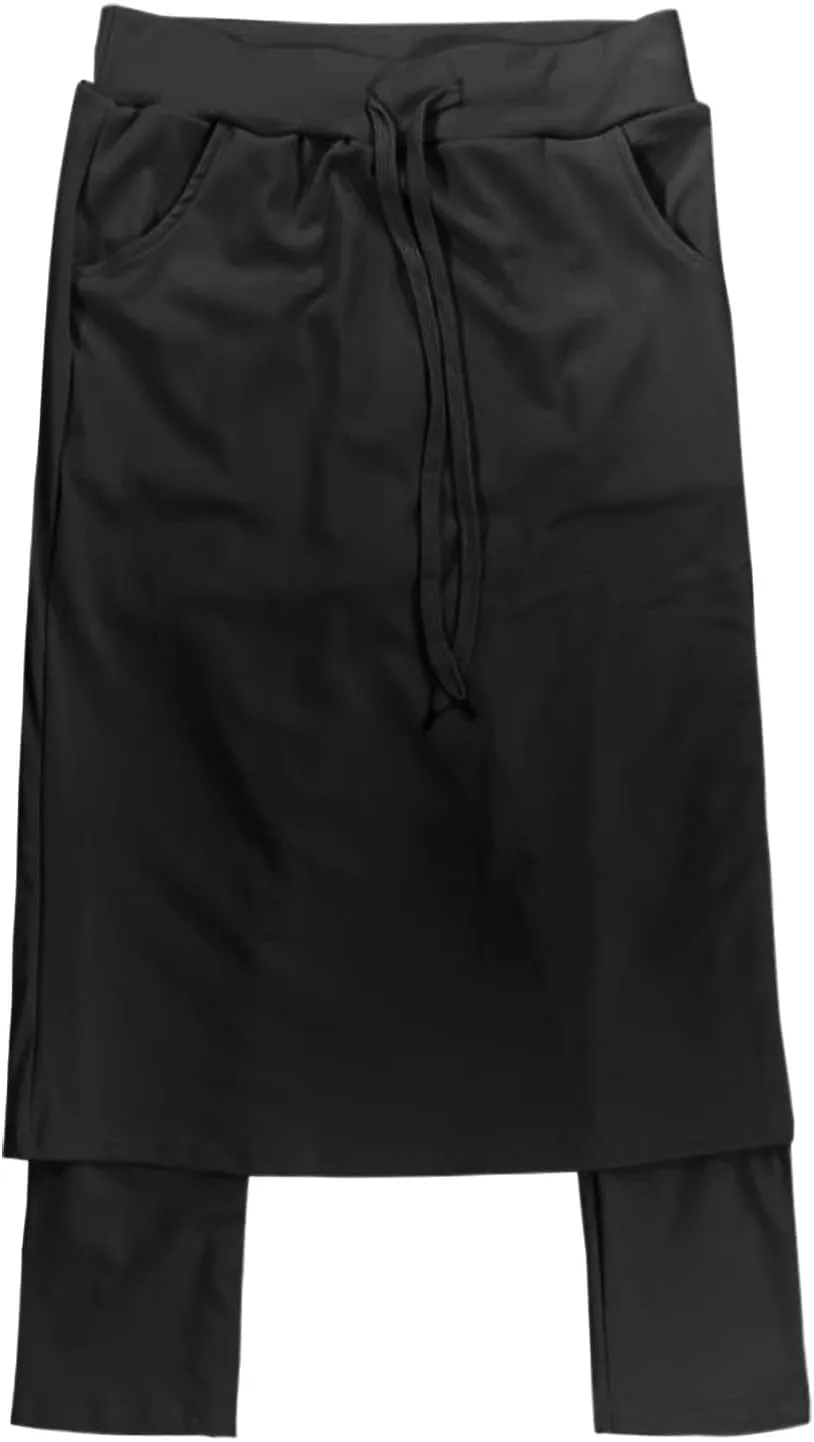 Womens Golf Skirts with Leggings, Knee Length Tennis Skorts with Pockets Stretchy Waisted Long Skorts with Yoga Pants