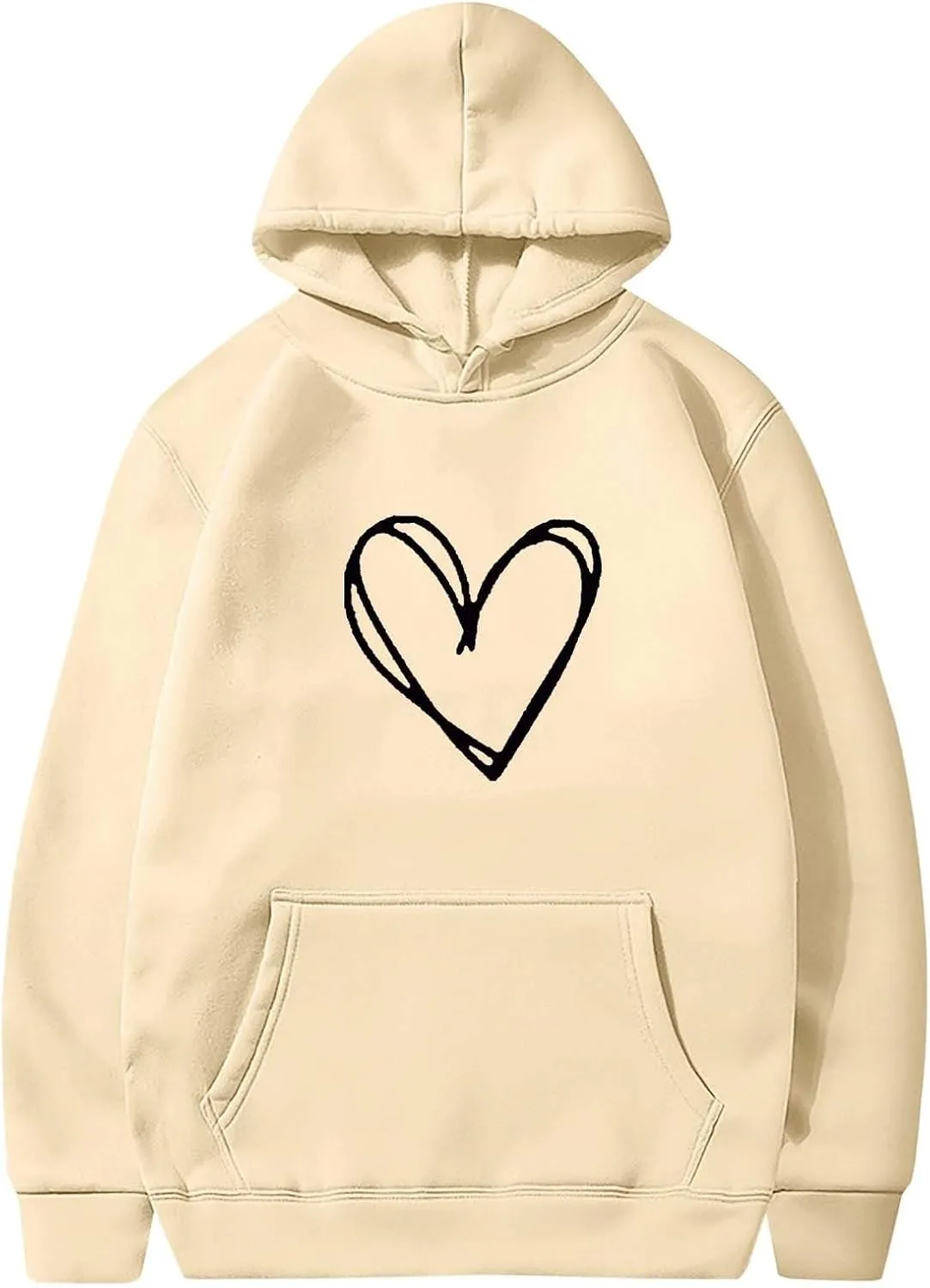Womens Heart Print Hoodies Trendy Long Sleeve Love Graphic Sweatshirt Loose Casual Cute Fall Pullover Top with Pocket