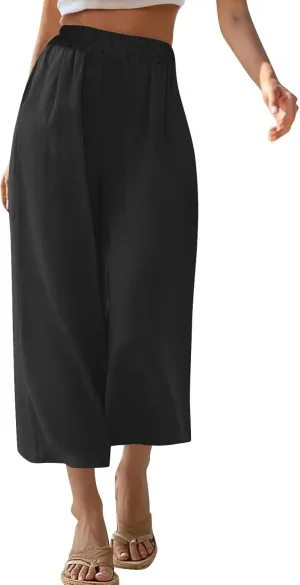 Womens Linen Pants Plus Size Dressy Casual Wide Leg Pants Summer Flowy Baggy Drawstring Palazzo Trousers 2025