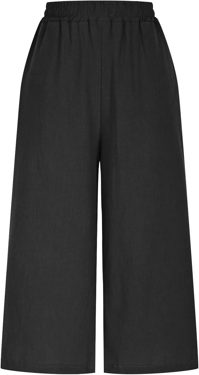 Womens Linen Pants Plus Size Dressy Casual Wide Leg Pants Summer Flowy Baggy Drawstring Palazzo Trousers 2025
