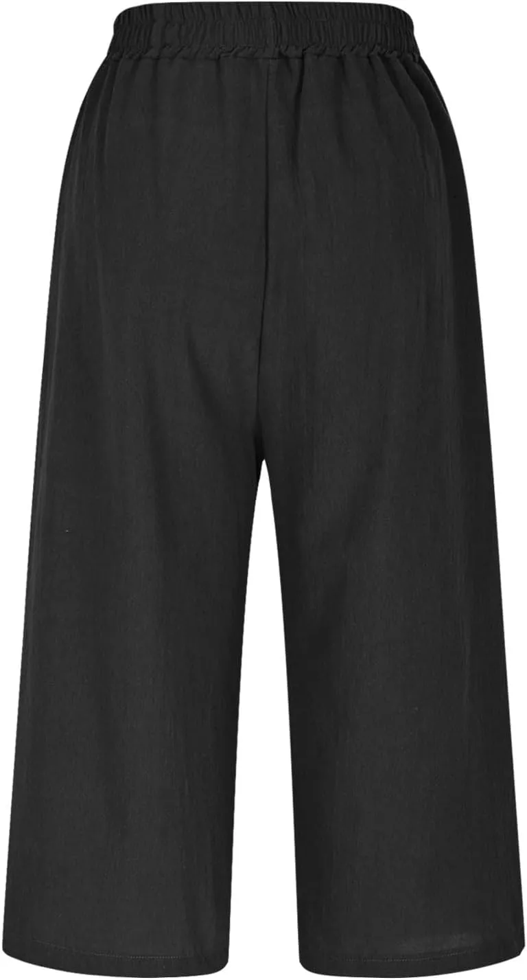 Womens Linen Pants Plus Size Dressy Casual Wide Leg Pants Summer Flowy Baggy Drawstring Palazzo Trousers 2025