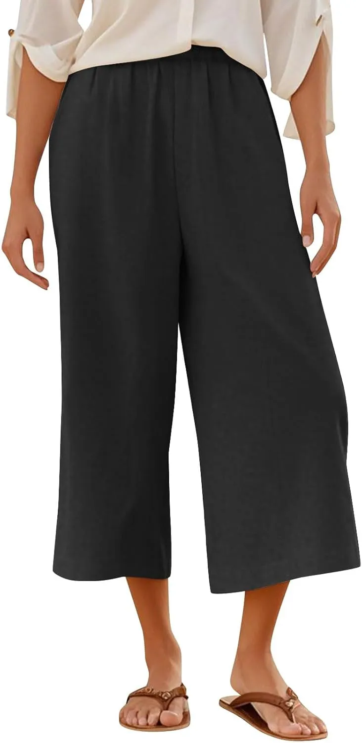 Womens Linen Pants Plus Size Dressy Casual Wide Leg Pants Summer Flowy Baggy Drawstring Palazzo Trousers 2025