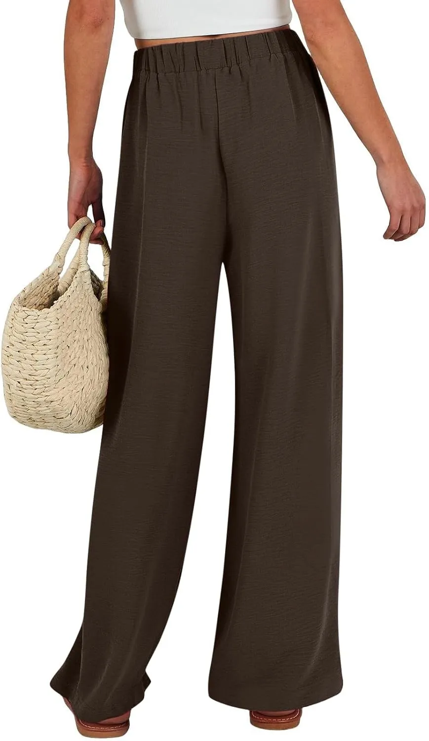 Womens Linen Pants Summer 2025 Solid Casual Drawstring Waist Loose Fit Fashion Drawstring Flowy Palazzo with Pockets