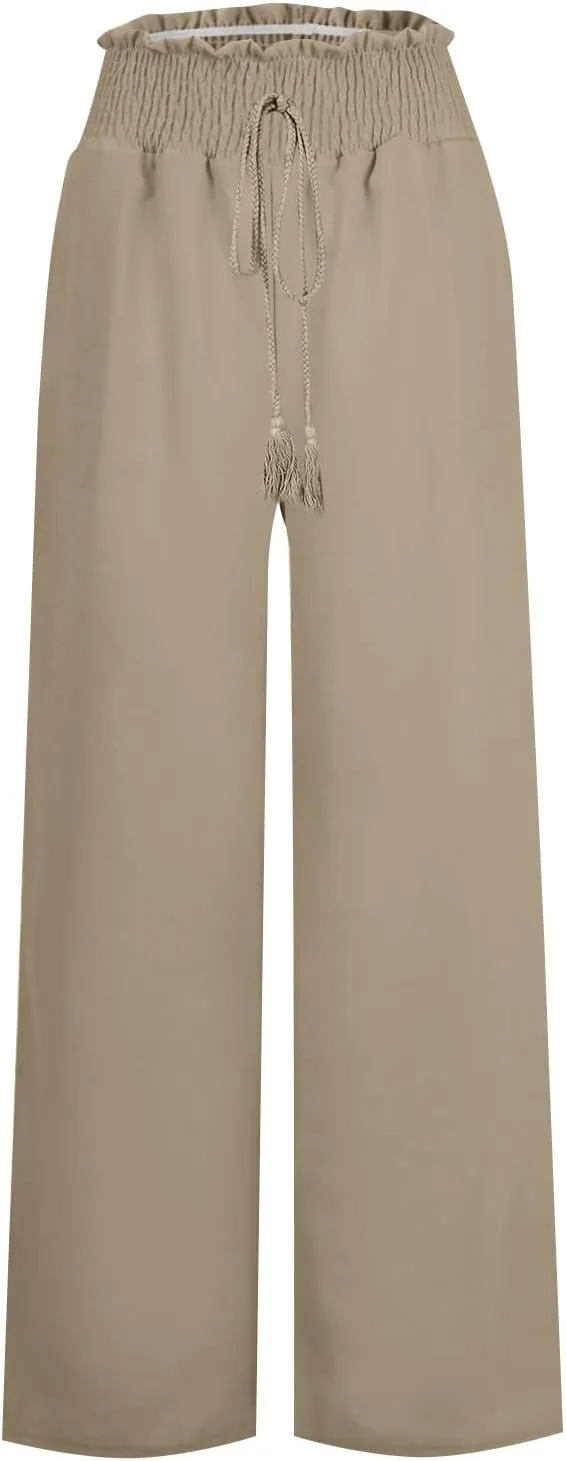 Women's Linen Summer Loose Pant Trousers High Waist Wide Leg Slim Fit Pants Beach