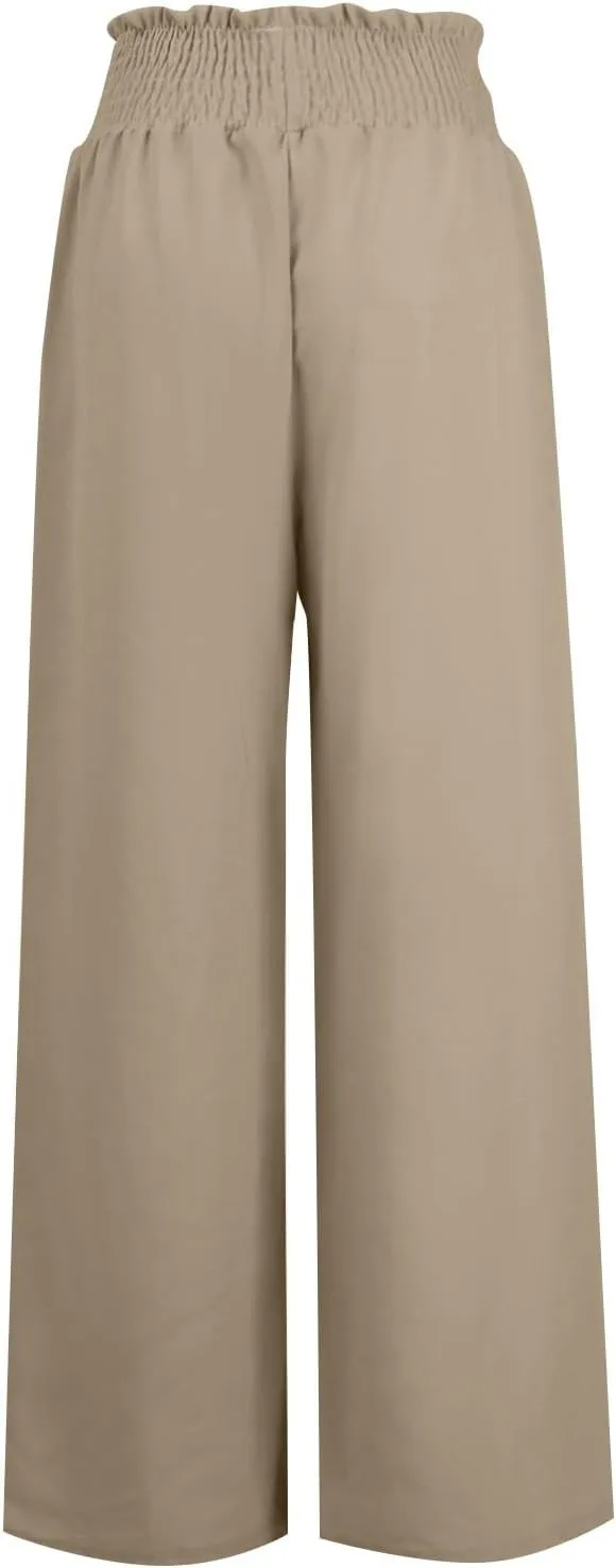 Women's Linen Summer Loose Pant Trousers High Waist Wide Leg Slim Fit Pants Beach