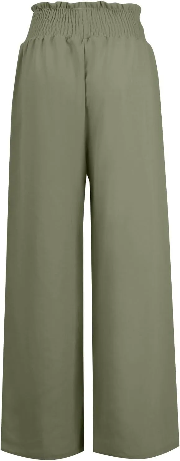Women's Linen Summer Loose Pant Trousers High Waist Wide Leg Slim Fit Pants Beach