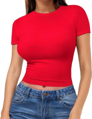 Womens Long Sleeve Crewneck Slim fit T Shirts Sexy Cute Dressy Casual Fall Basic Tops Tee Tshirt Blouse