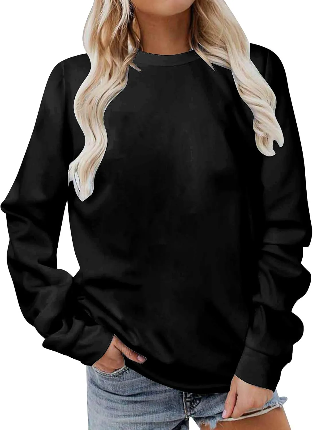 Womens Long Sleeve Crewneck Sweatshirt Fall Fashion 2024 Dressy Casual Loose Comfy Pullover Tops Regular Fit