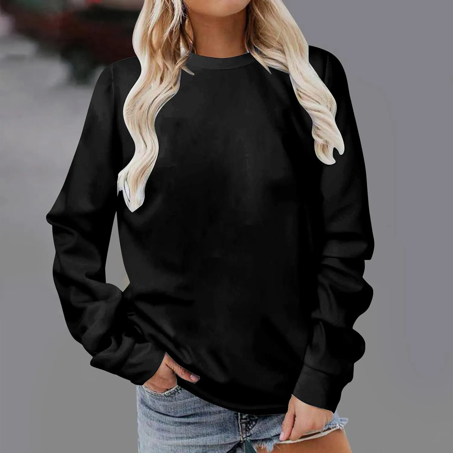 Womens Long Sleeve Crewneck Sweatshirt Fall Fashion 2024 Dressy Casual Loose Comfy Pullover Tops Regular Fit