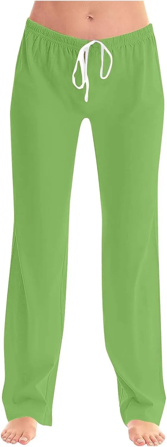 Women's Pajama Pants High Waist Wide Leg Sleep Bottoms Soft Stretchy Comfy Lounge Pant Trouser with Drawstring Pockets