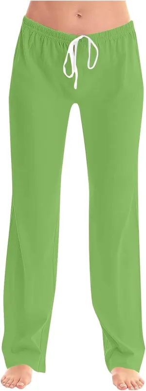 Women's Pajama Pants High Waist Wide Leg Sleep Bottoms Soft Stretchy Comfy Lounge Pant Trouser with Drawstring Pockets
