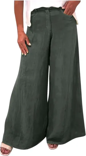 Womens Palazzo Long Pants High Waist Wide Leg Stretchy Loose Fit Casual 2025 Lightweight Summer Trousers with Pockets