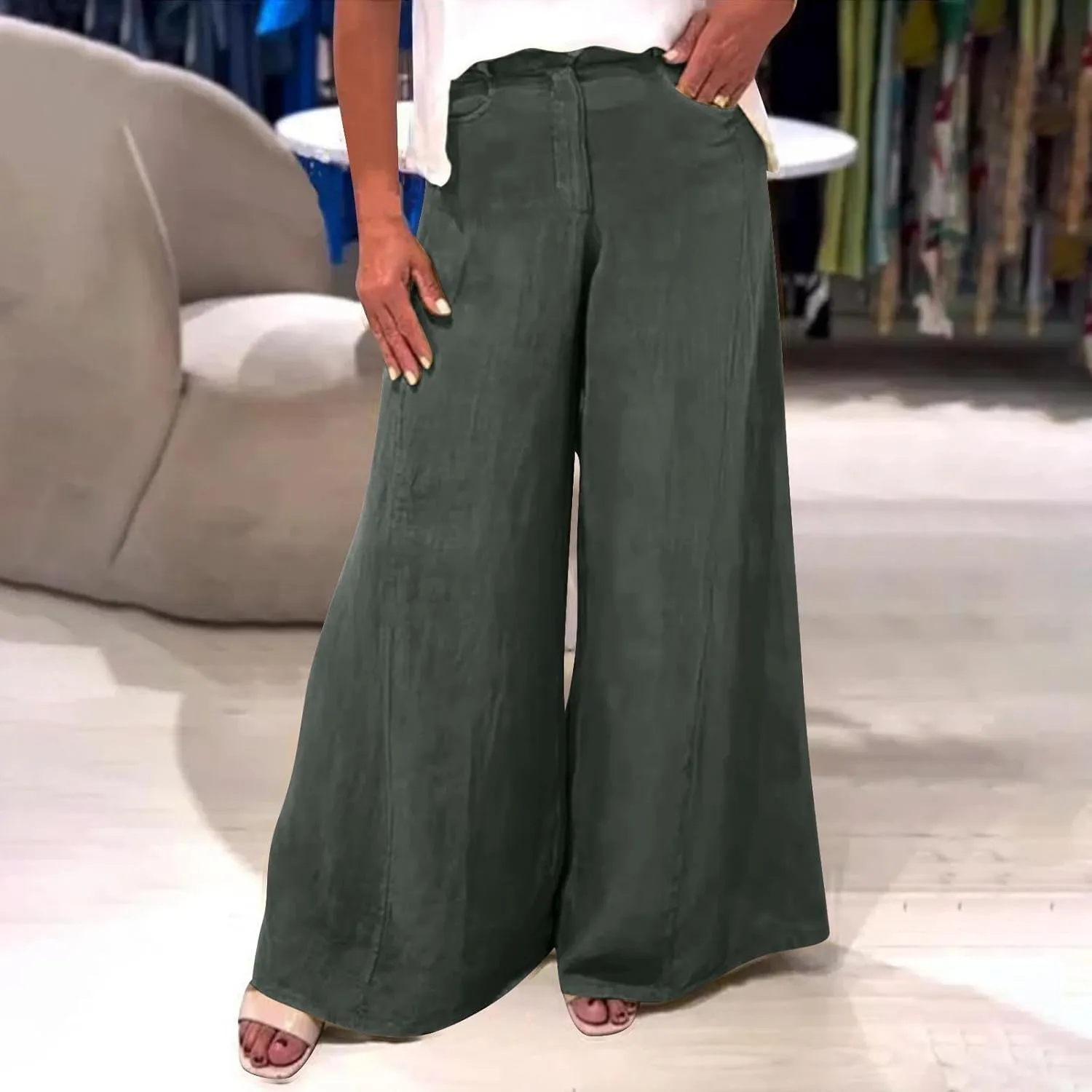Womens Palazzo Long Pants High Waist Wide Leg Stretchy Loose Fit Casual 2025 Lightweight Summer Trousers with Pockets