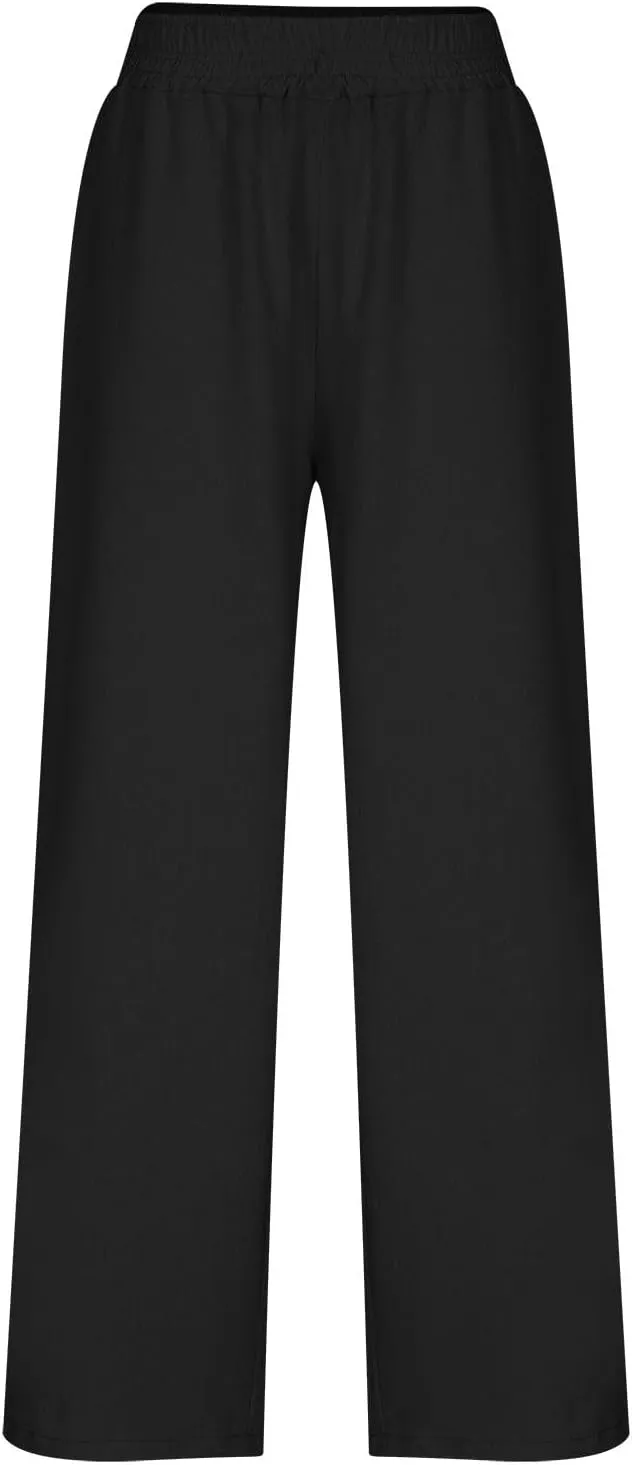 Womens Palazzo Pants with Pockets Loose Flowy Wide Leg Pants Summer Beach Travel Outfits Stretch Comfy Trousers