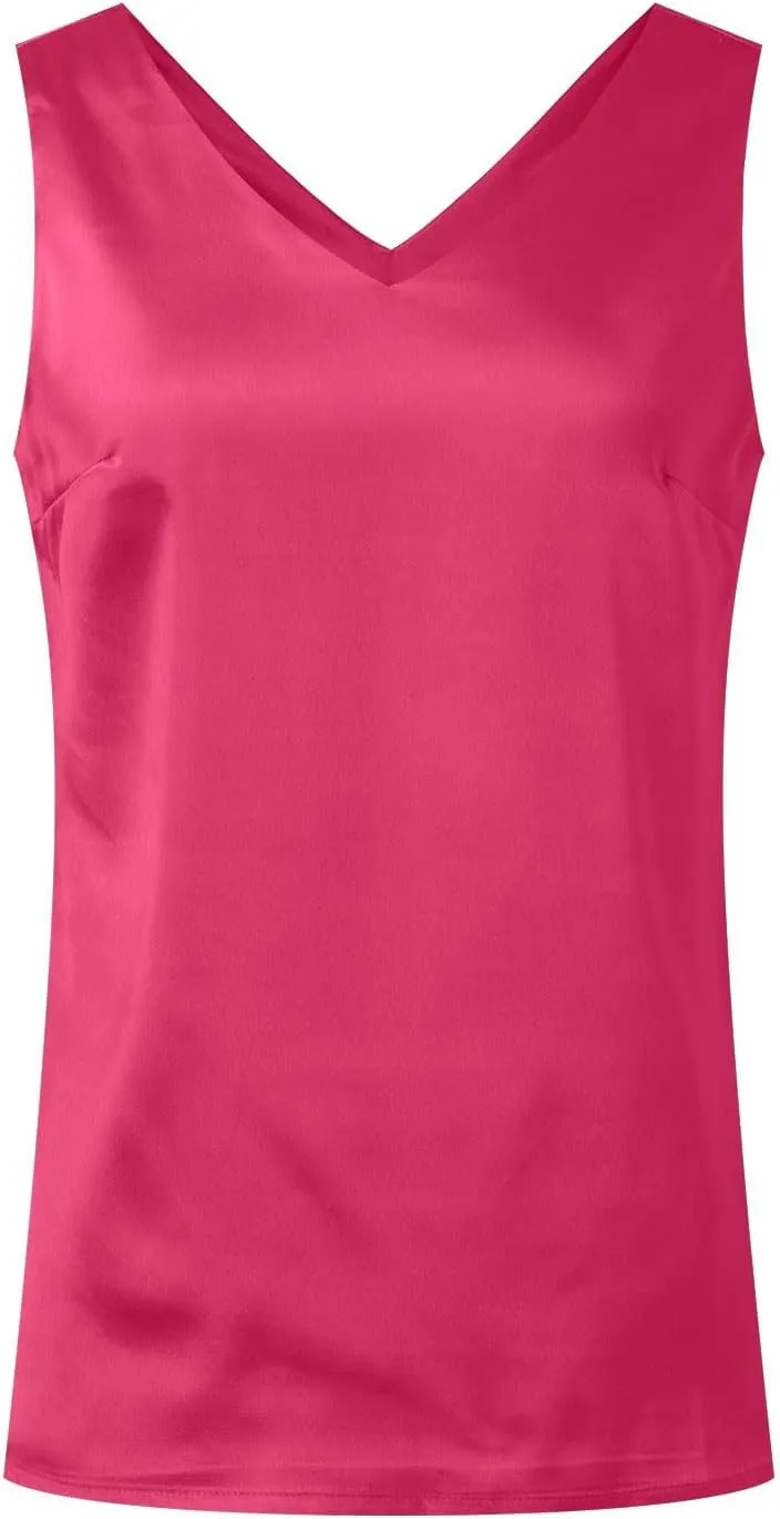 Womens Satin V Neck Lace Trim Buttoned Cami Spaghetti Strap Camisole Sleeveless Tank Tops Business Tops Summer Blouses Casual