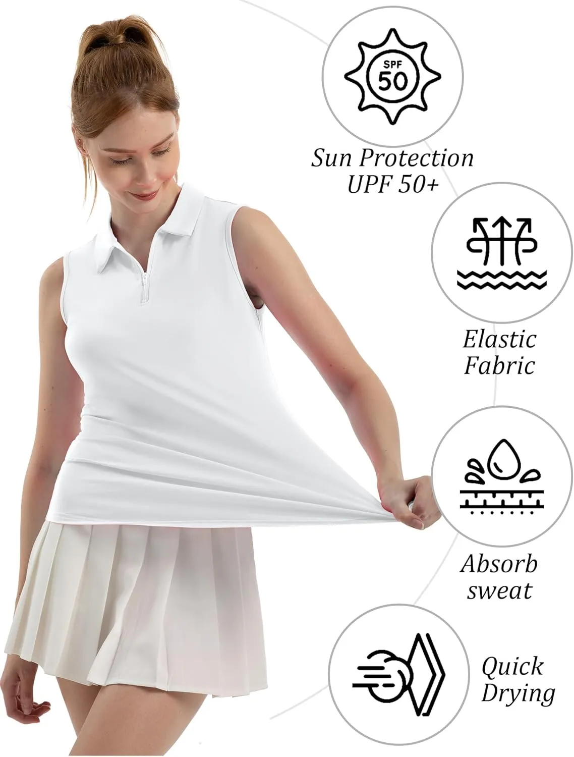 Women's Sleeveless Polo Golf Tennis Shirt Tank Tops T-Shirts V-Neck with Collar Quick Dry Workout Athletic