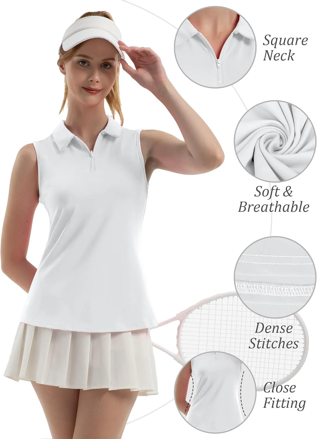 Women's Sleeveless Polo Golf Tennis Shirt Tank Tops T-Shirts V-Neck with Collar Quick Dry Workout Athletic