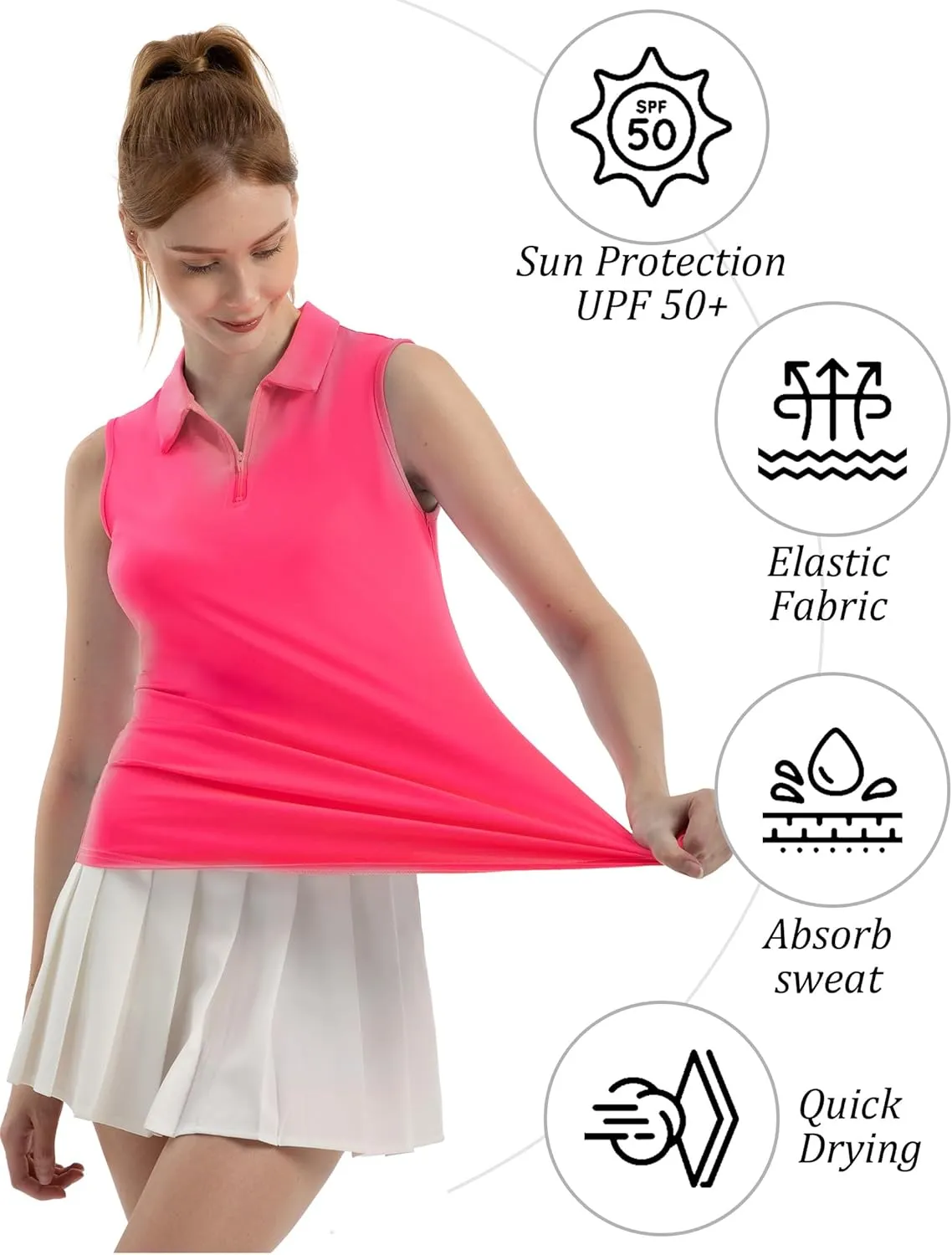 Women's Sleeveless Polo Golf Tennis Shirt Tank Tops T-Shirts V-Neck with Collar Quick Dry Workout Athletic