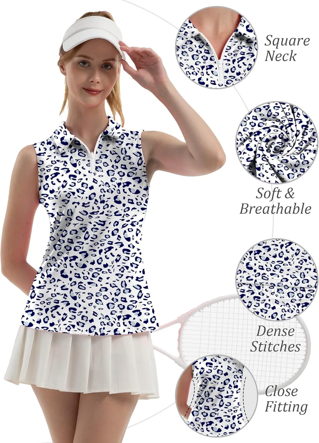 Women's Sleeveless Polo Golf Tennis Shirt Tank Tops T-Shirts V-Neck with Collar Quick Dry Workout Athletic