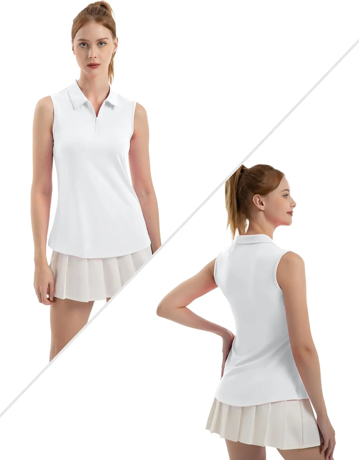 Women's Sleeveless Polo Golf Tennis Shirt Tank Tops T-Shirts V-Neck with Collar Quick Dry Workout Athletic