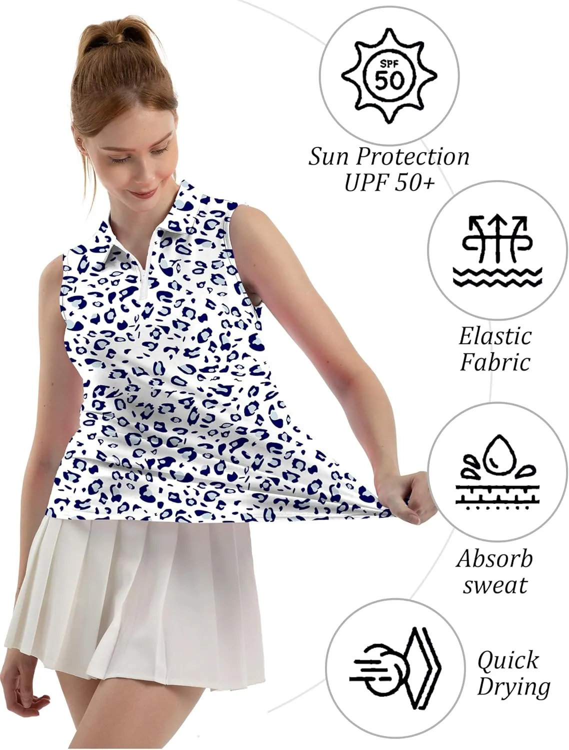 Women's Sleeveless Polo Golf Tennis Shirt Tank Tops T-Shirts V-Neck with Collar Quick Dry Workout Athletic