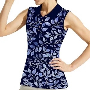 Women's Slim Fit Sleeveless Golf Polo Shirts Hawaiian Floral Moisture Wicking Tennis Tank Top with UPF 50  Protection