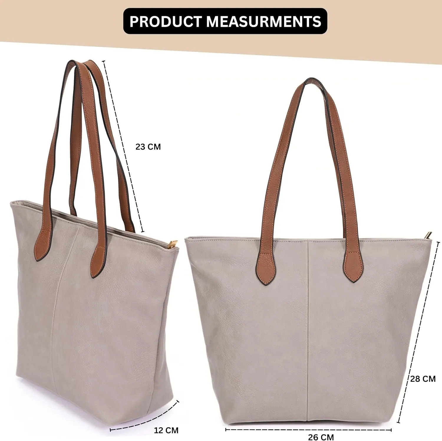 Womens Soft Vegan Leather Tote  Lightweight Medium Shoulder Purse with Zip Closure  Brook