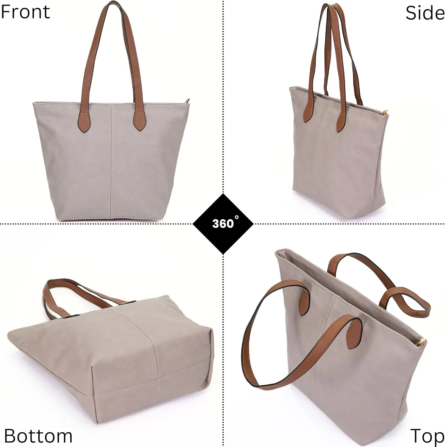 Womens Soft Vegan Leather Tote  Lightweight Medium Shoulder Purse with Zip Closure  Brook
