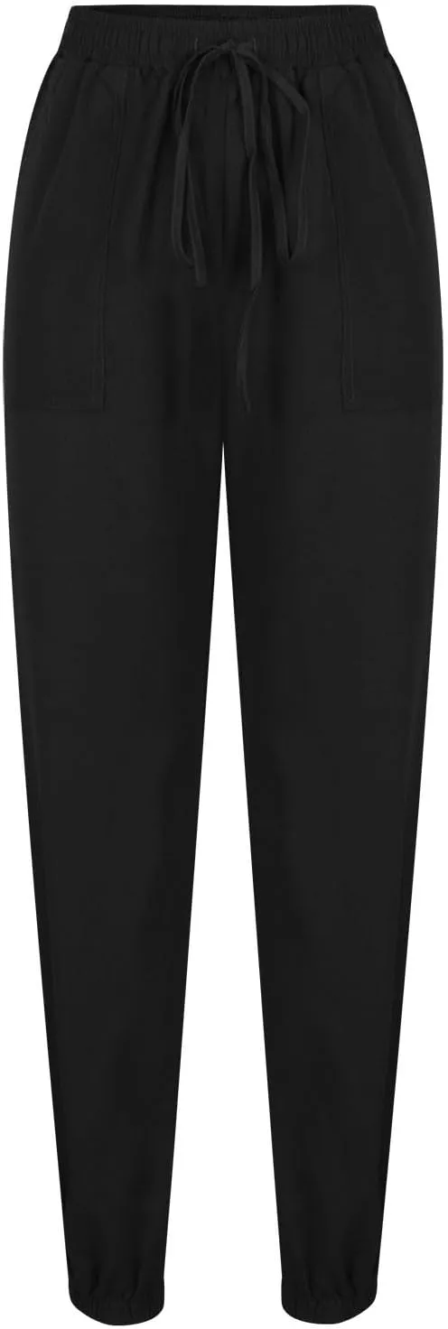 Women's Solid Cotton Linen Long Pants - Drawstring Waist Tapered Straight Leg Casual Loose Fit Trousers 2025 Summer