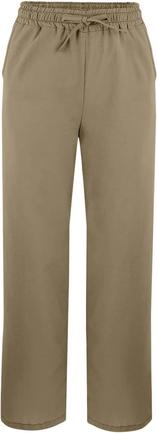 Womens Straight Leg Linen Pants 2025 Summer Casual Beach Pants Lightweight High Waisted Boho Capri Pants with Pockets