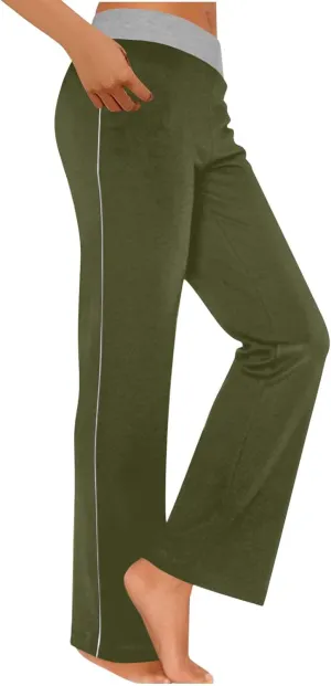 Women's Sweatpant Yoga Leggings Side Striped High Waist Stretch Comfy Jogger Gym Sport Workout Pants Trousers Slacks