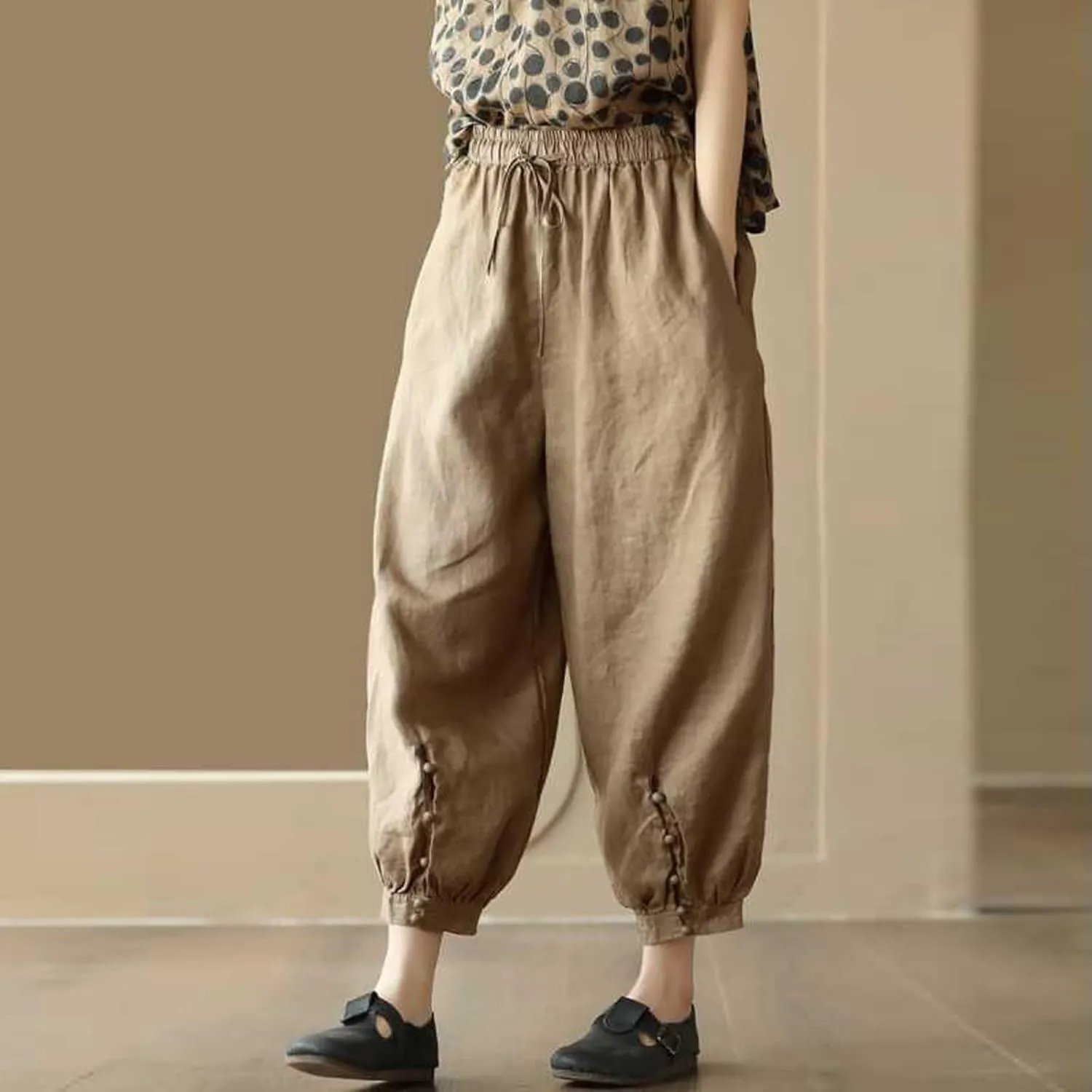 Womens Sweatpants, Straight Leg Striped Side Linen Peasant Pants Casual Elastic Waist