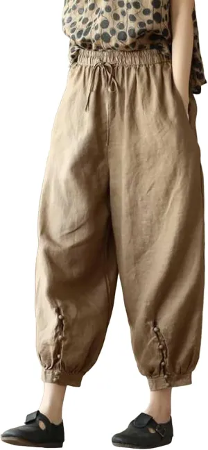 Womens Sweatpants, Straight Leg Striped Side Linen Peasant Pants Casual Elastic Waist