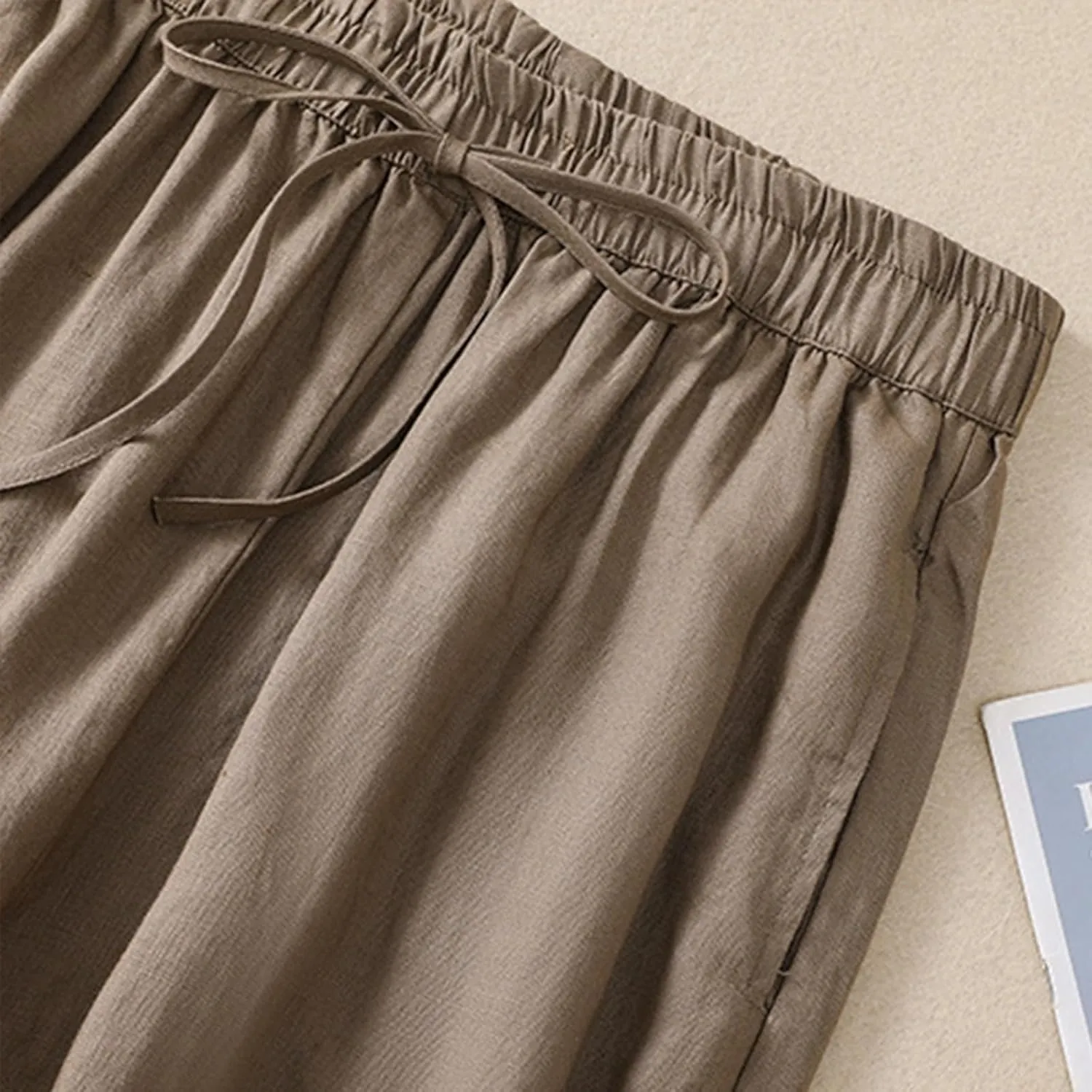 Womens Sweatpants, Straight Leg Striped Side Linen Peasant Pants Casual Elastic Waist