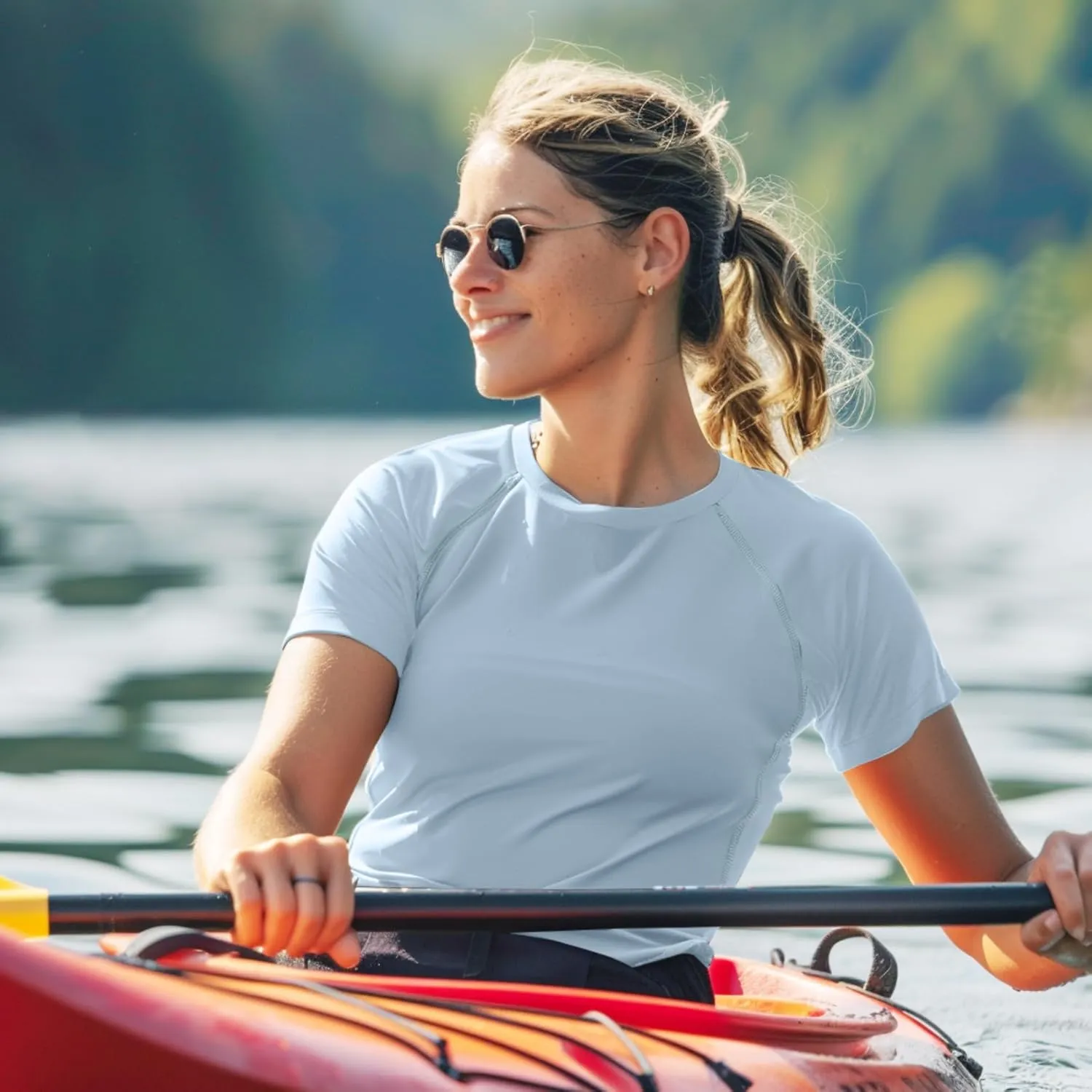 Women's Swim Shirt Short Sleeve UPF 50  UV Protection Quick Dry Athletic Yoga Workout Shirts Running Gym Tee Top