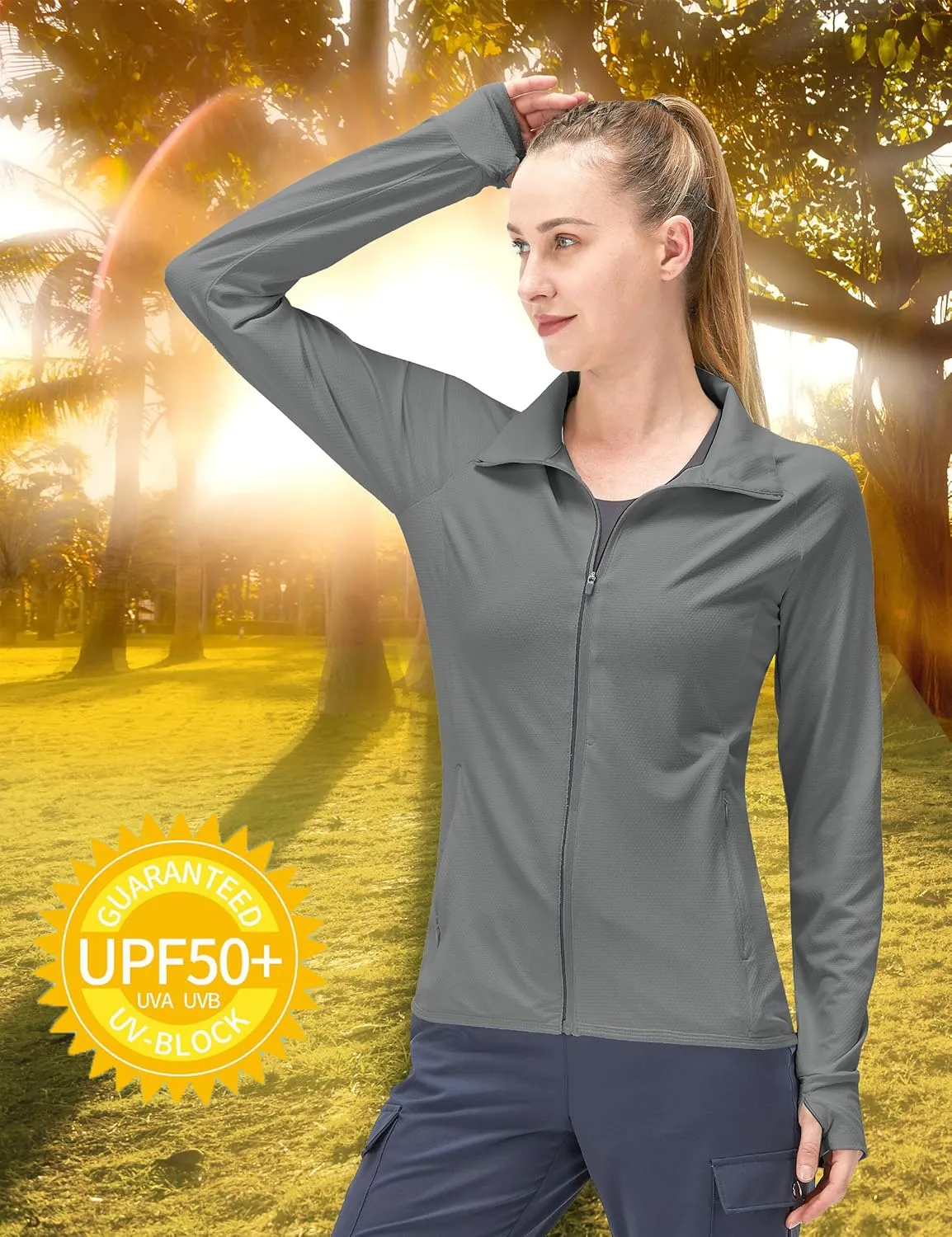 Women's UPF 50  UV Sun Protection Clothing Long Sleeve Athletic Hiking Shirts Lightweight SPF Zip Up Outdoor Jacket