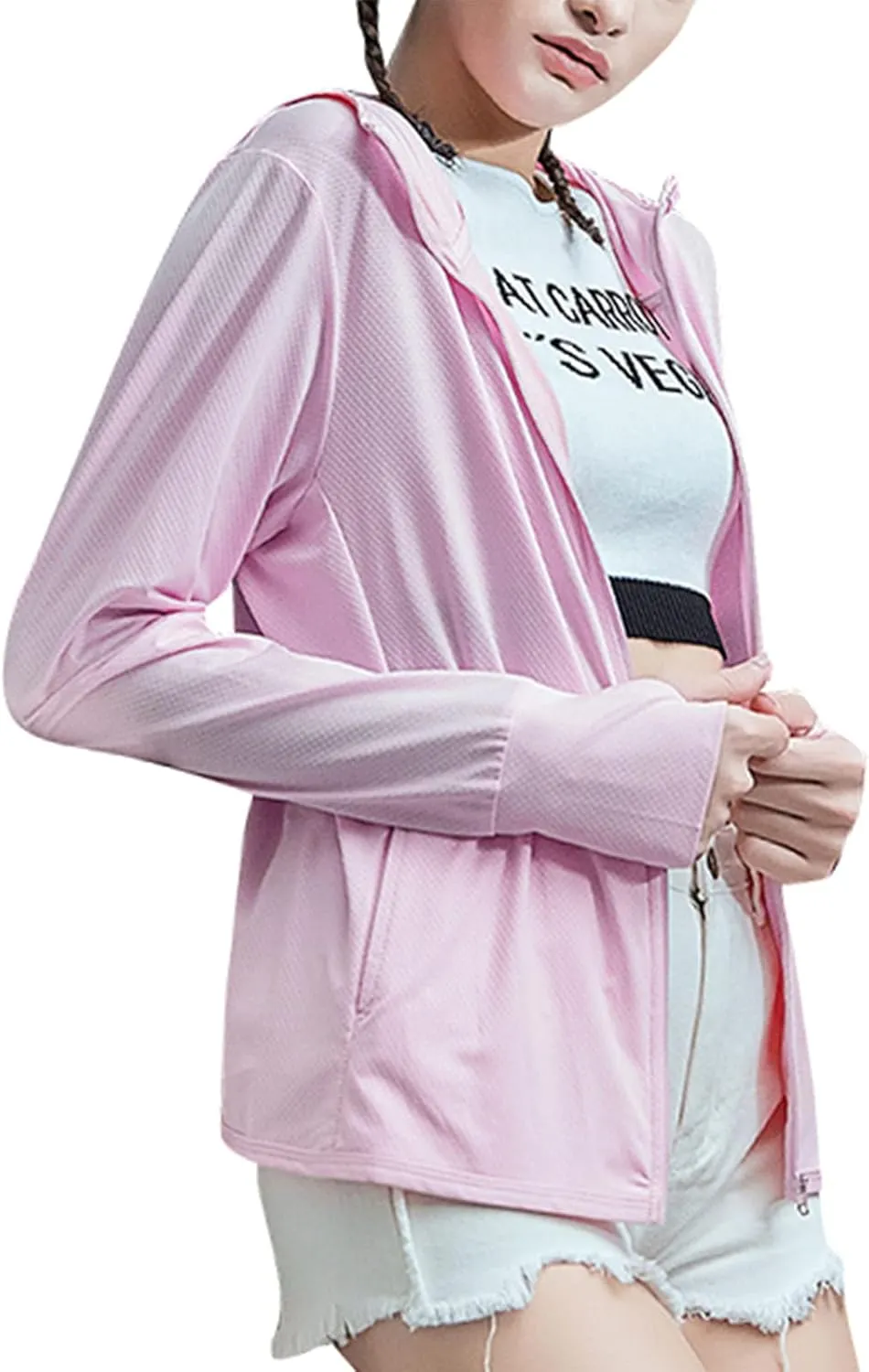 Women's UPF 50  UV Sun Protection Clothing Zip Up Lightweight Hoodie Hiking Sun Shirt