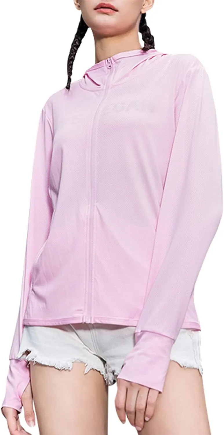 Women's UPF 50  UV Sun Protection Clothing Zip Up Lightweight Hoodie Hiking Sun Shirt