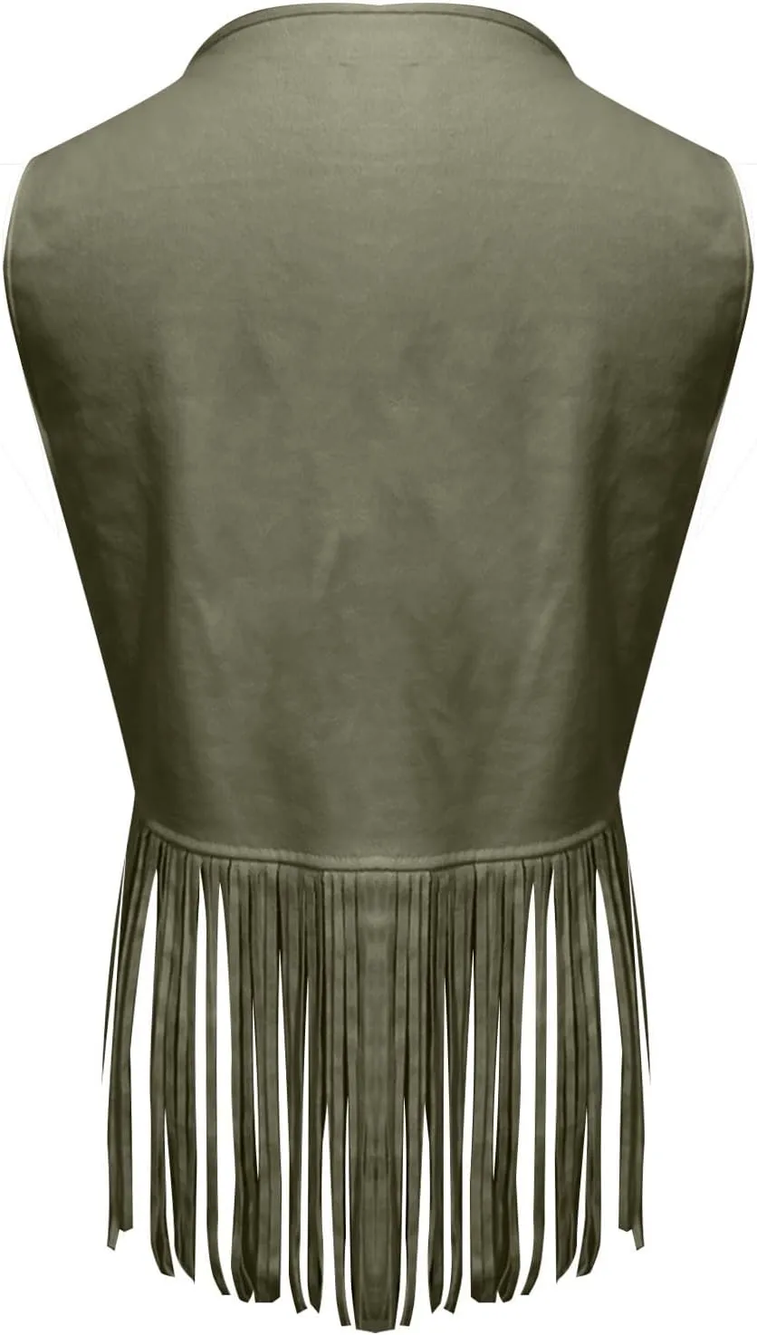 Women's Western Fringe Vest Tops Sleeveless Hippie Tassel Jacket Rodeo Outfits Classic Suede Leather 70s Cowboy Shirt