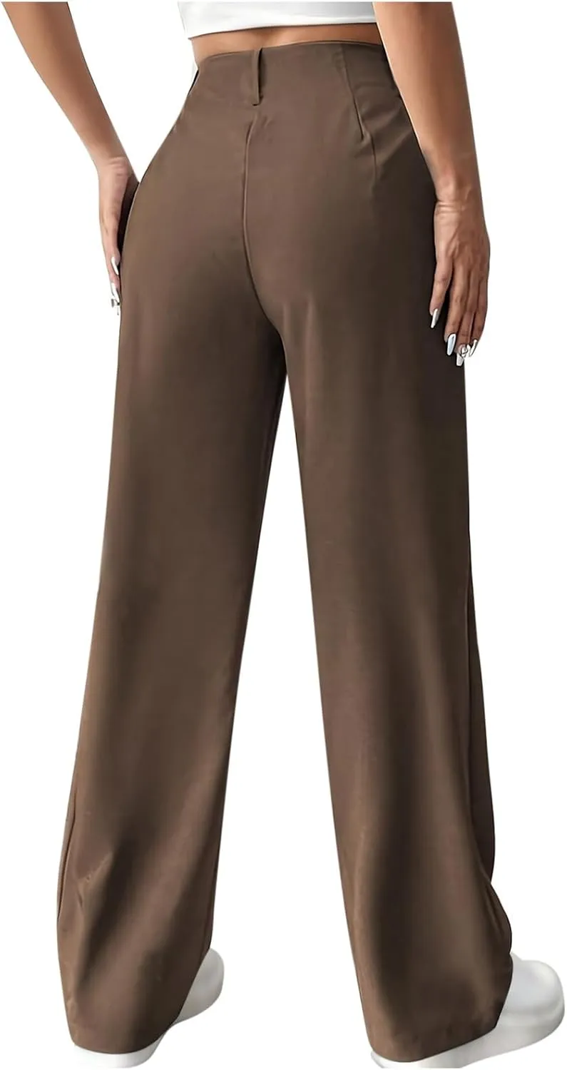 Women's Wide Leg Pants Dressy Flowy Summer Beach Palazzo Pants Elastic Waist Baggy Trousers for Business