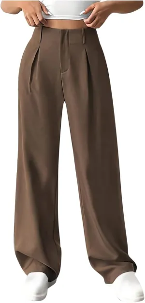 Women's Wide Leg Pants Dressy Flowy Summer Beach Palazzo Pants Elastic Waist Baggy Trousers for Business