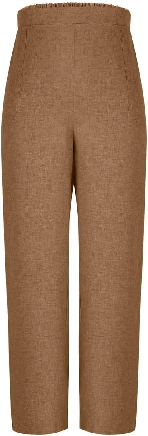 Women's Wide Leg Pants with Pockets Summer High Waisted Loose Linen Pants Plus Size Trendy Flowy Palazzo Trousers