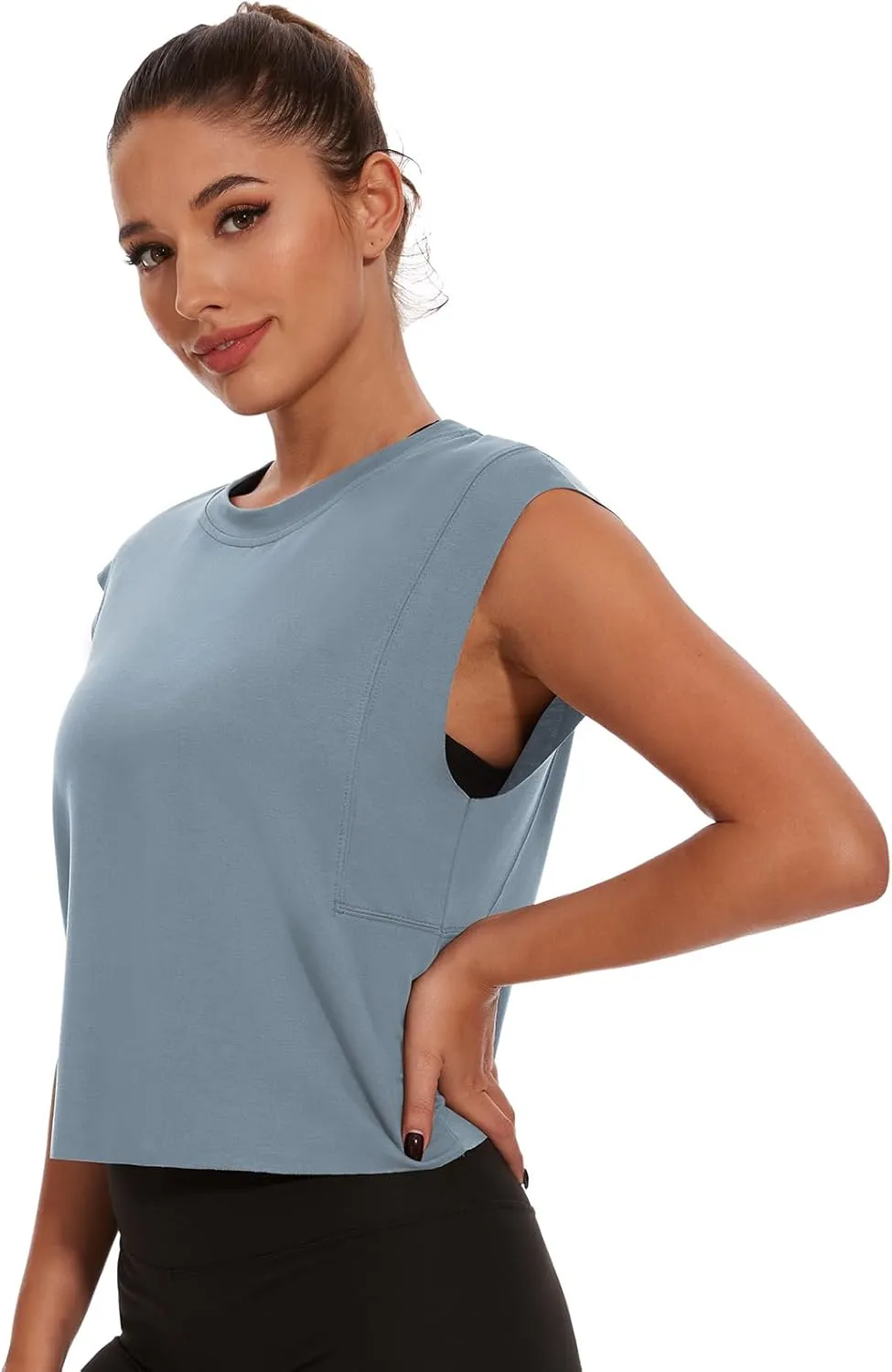 Womens Workout Crop Tank Tops Loose Sleeveless Summer T Shirts Oversize Active Yoga Gym Tee Y2k