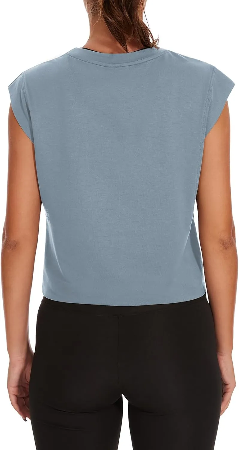 Womens Workout Crop Tank Tops Loose Sleeveless Summer T Shirts Oversize Active Yoga Gym Tee Y2k