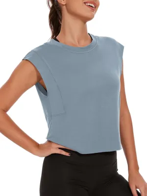 Womens Workout Crop Tank Tops Loose Sleeveless Summer T Shirts Oversize Active Yoga Gym Tee Y2k