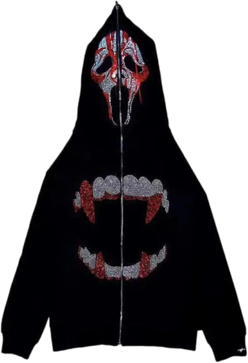 Womens Y2K Zip Up Hoodie Men Long Sleeve Rhinestone Graphic Sweatshirts Halloween Oversized Goth Jacket Streetwear