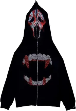 Womens Y2K Zip Up Hoodie Men Long Sleeve Rhinestone Graphic Sweatshirts Halloween Oversized Goth Jacket Streetwear