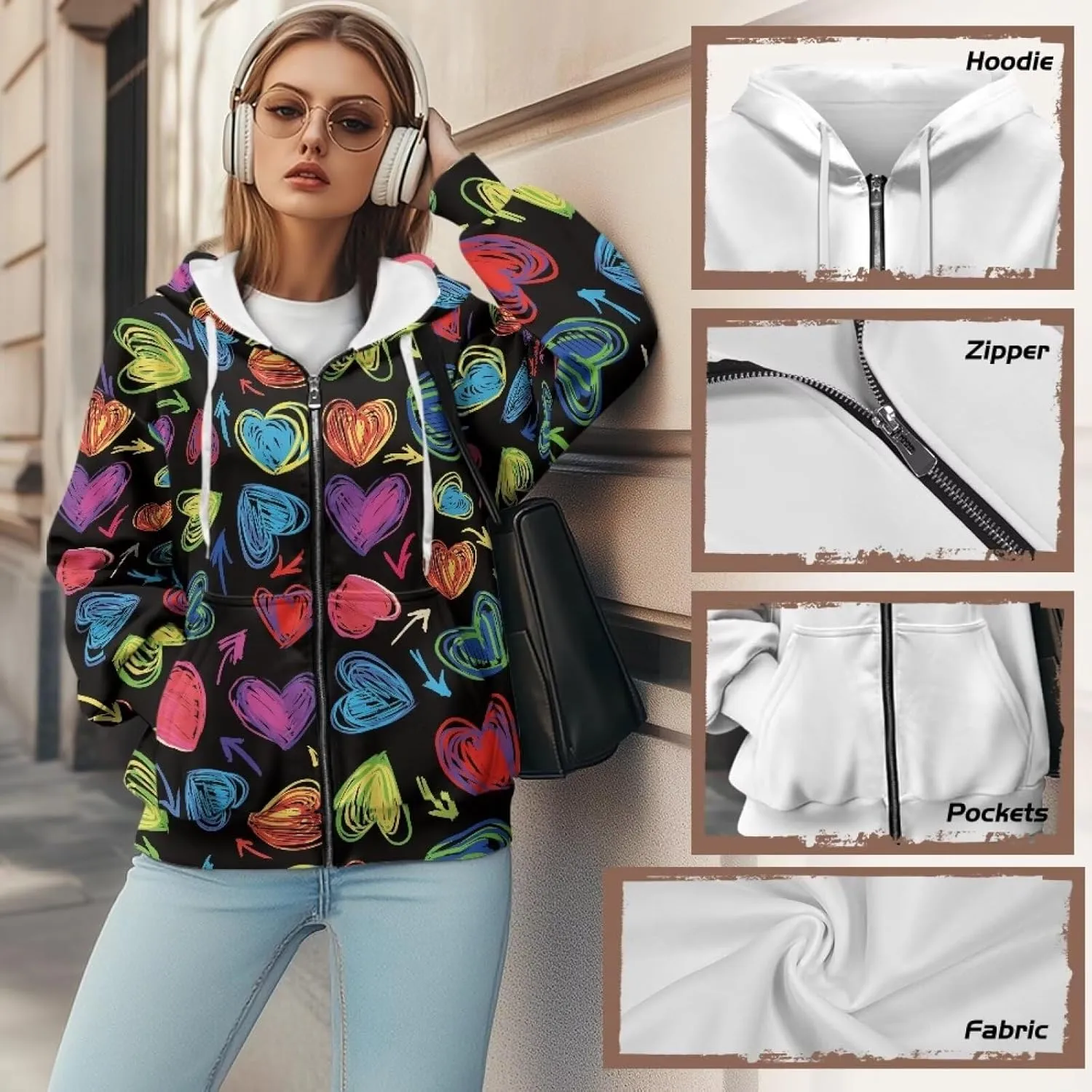 Womens Zip Up Hoodies Long Sleeve Sweatshirts Casual Oversized Fall Outfits Drop Shoulder Outdoor Sweatshirt with Pockets