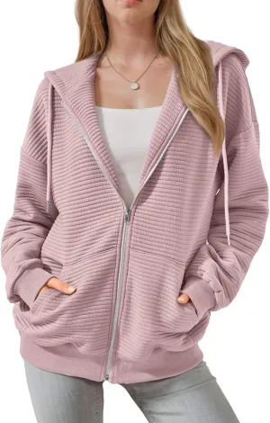 Womens Zip Up Hoodies Long Sleeve Sweatshirts Jackets Fall Winter Outfits 2025 Oversized Sweaters Casual Fashion